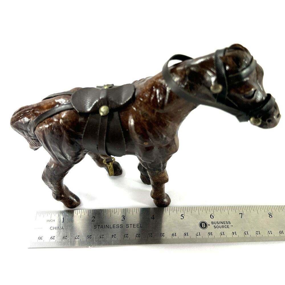 Vintage Leather Wrapped Horse Figurine Western Saddle Tack 7.5” Folk Art Decor - Picture 4 of 9